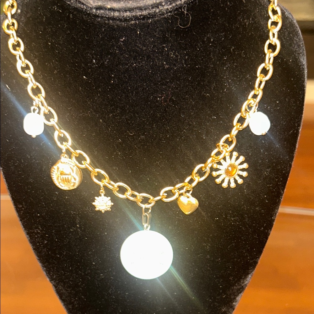 Gold Toned Chanel Charm Necklace with Mother-of-Pearl Coin Charm - Picture 6 of 6